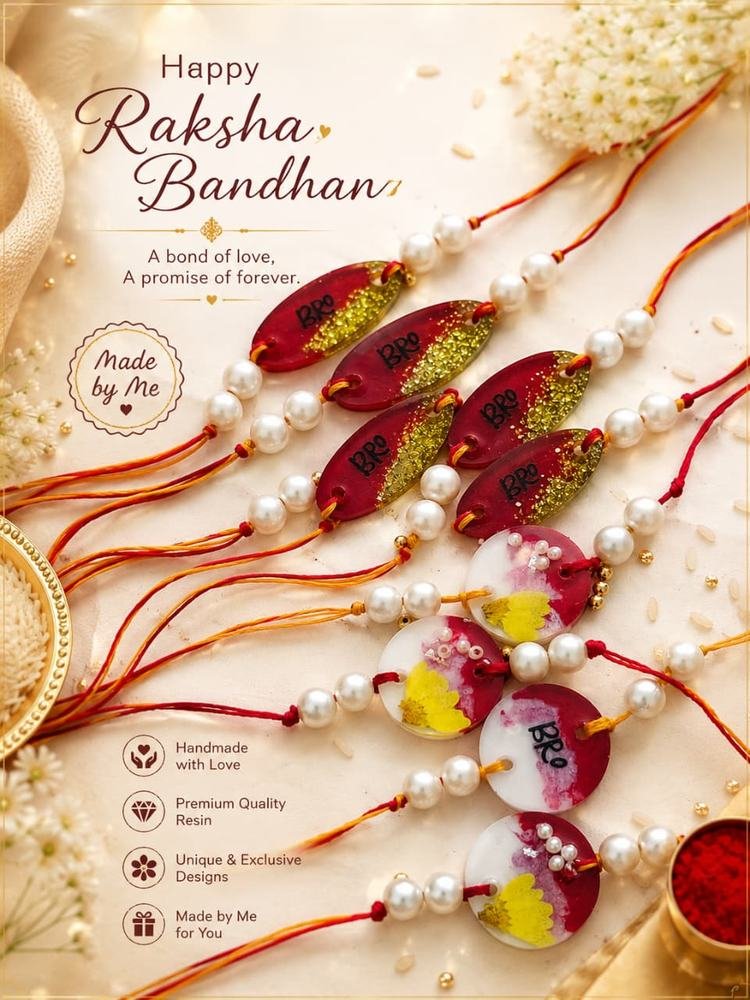 Handmade resin rakhis with pearls, for Raksha Bandhan
