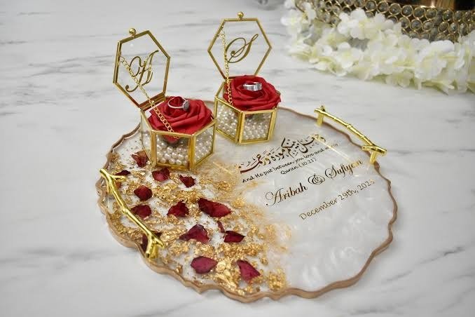 Personalised Resin Engagement Ring Platter - handmade by ASK Resin Art Gift Studio
