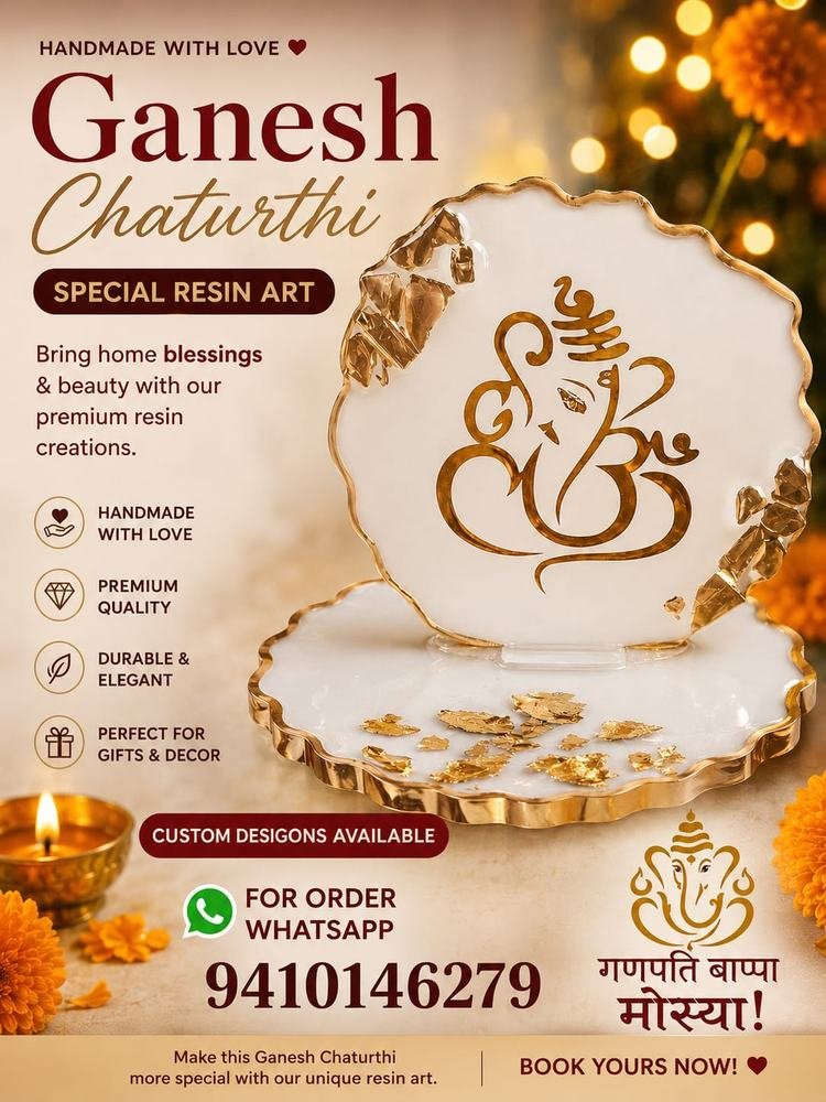 Ganesh Chaturthi special resin art plate with gold leaf