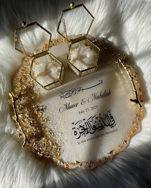 Personalised Resin Nikah Ring Platter - handmade by ASK Resin Art Gift Studio