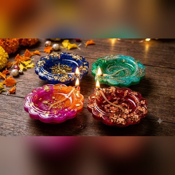 Handmade Resin Diya Set by ASK Resin Art Gift Studio, design 1