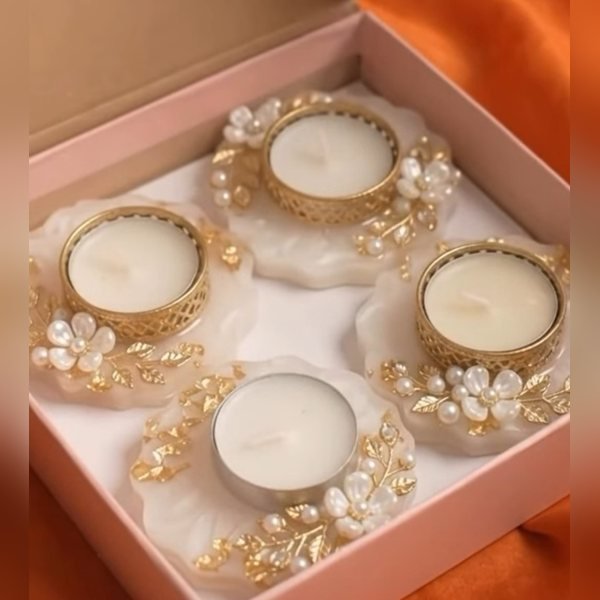Handmade Resin Diya Set by ASK Resin Art Gift Studio, design 5