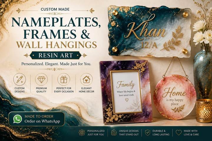 Custom resin nameplate, floral photo frame and Home wall hanging