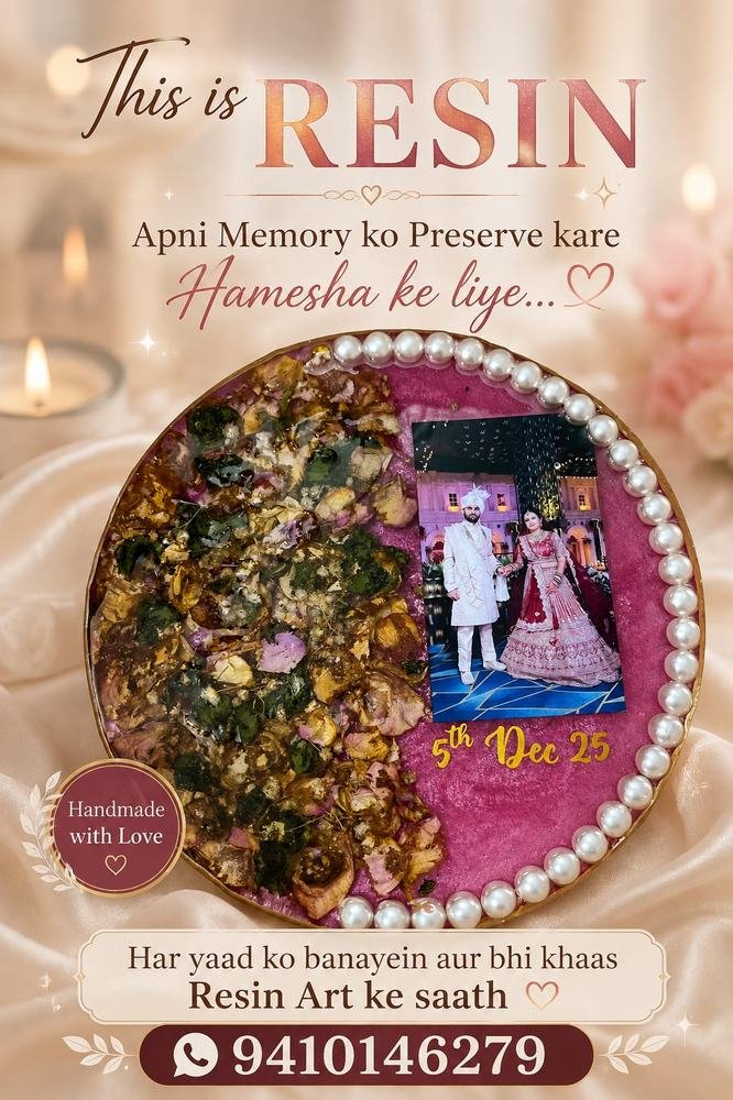 Wedding photo preserved in a resin coaster with dried flowers